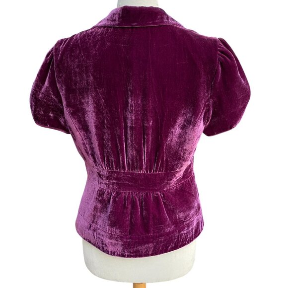 Work to Weekend Velvet Puff Short Sleeve Blazer Purple Dark Fairy Grunge 80s-10 - Picture 9 of 15